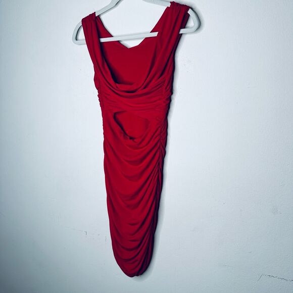 Guess Sexy Deep Red Ruched Draped Off-Shoulder Cross Back Bodycon Mini Dress S - Picture 7 of 14
